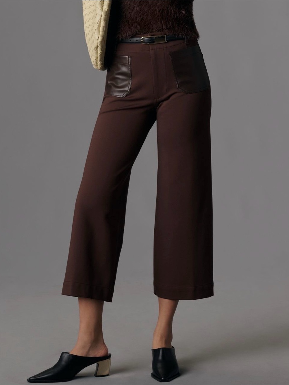 NWT ANTHROPOLOGIE Women's Wide-Leg Crop Pants in Dark Brown